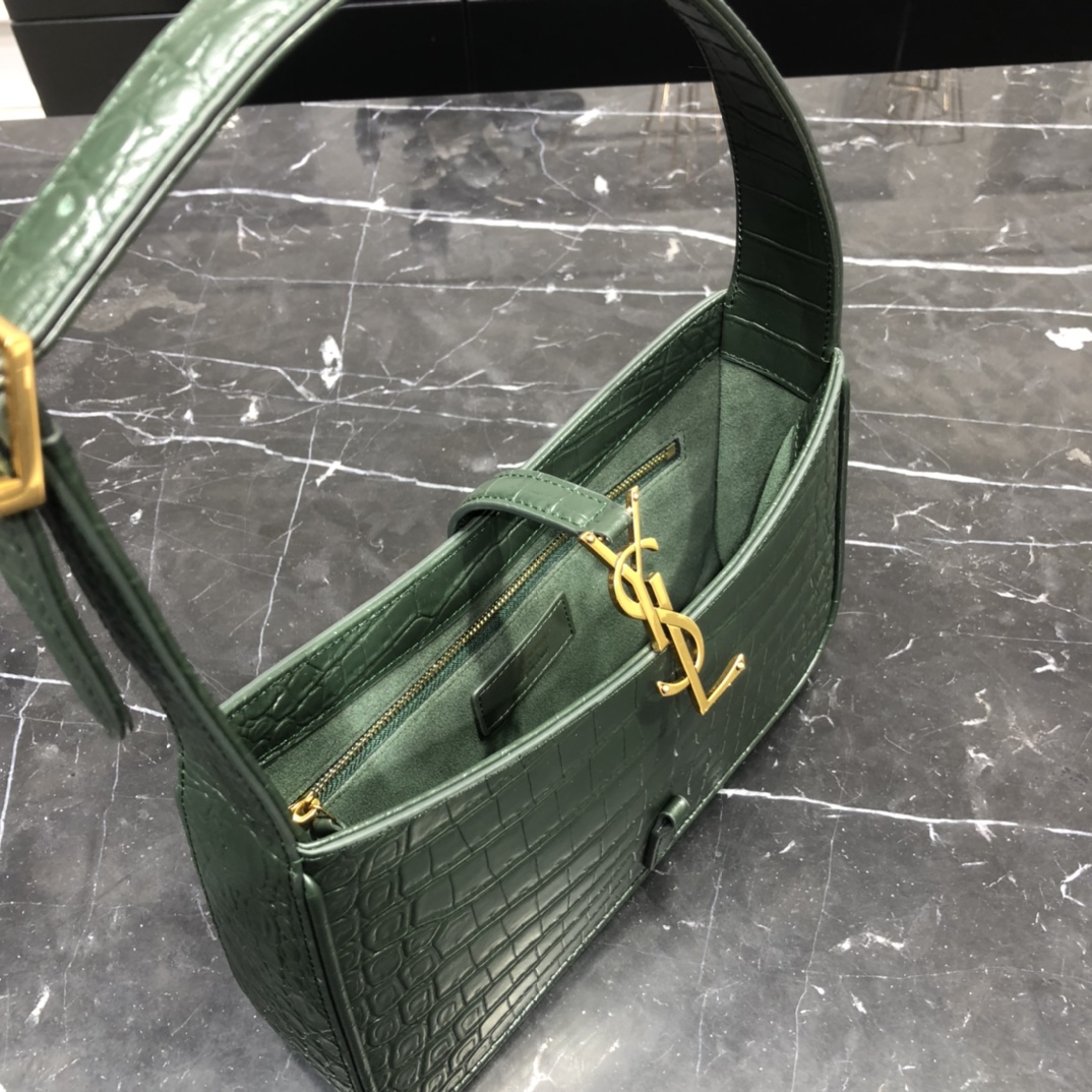 Saint Laurent LE 5 A 7 Crocodile Embossed Calfskin Shoulder Bag Handbag Army Green 657228 